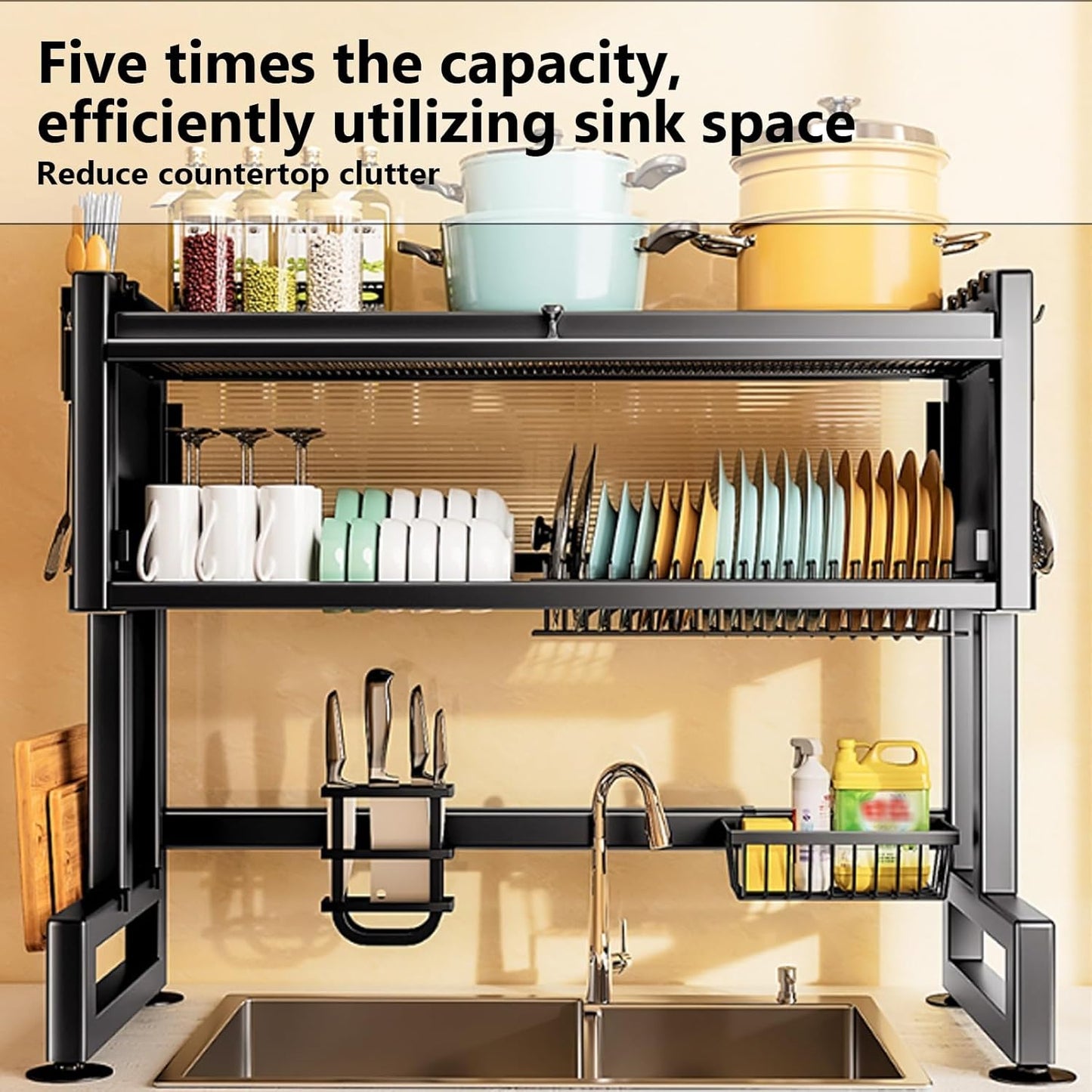 Home Furnishing Over The Sink Dish Drainer Drying Rack 3 Tier Over Sink Dish Rack for,oversink Dish Dry Rack,Space Saving Dish Drying Rack,Kitchen Sink Organizer countertop(White,85cm/33.5in)