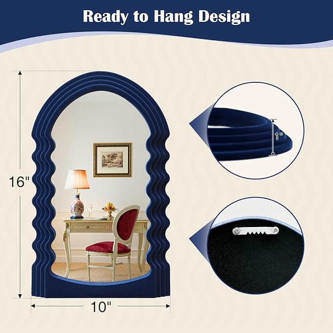 Small Wavy Wall Mirror Living Room Decor, Irregular Decorative Mirrors with Flocking Touch, Modern Squiggly Mirror for Bedroom Hallway Entryway Game Room Decoration (Dark Blue)