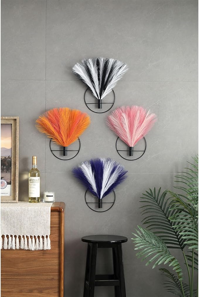 Pretty Jolly Boho Wall Decor - Hanging Artificial Pampas Display for Living Room, Bedroom, Bathroom, Dining Room - Wall-Mounted Metal Plant Art, 2 Pack, Ice Pink, Dark Pink, Black