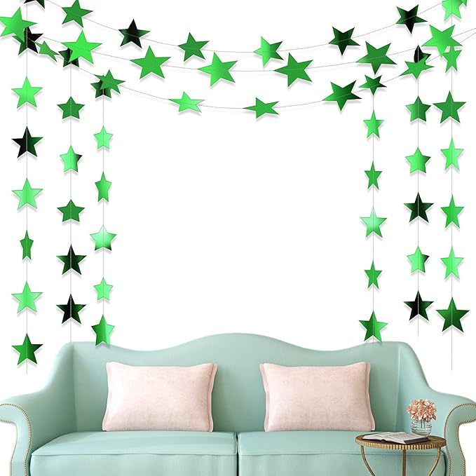 Patelai Glitter Star Garland Banner 2026 Graduation Decor 130 Feet Star Hanging Banner Twinkle Backdrop for Party Birthday Classroom Wedding Supplies(Green)