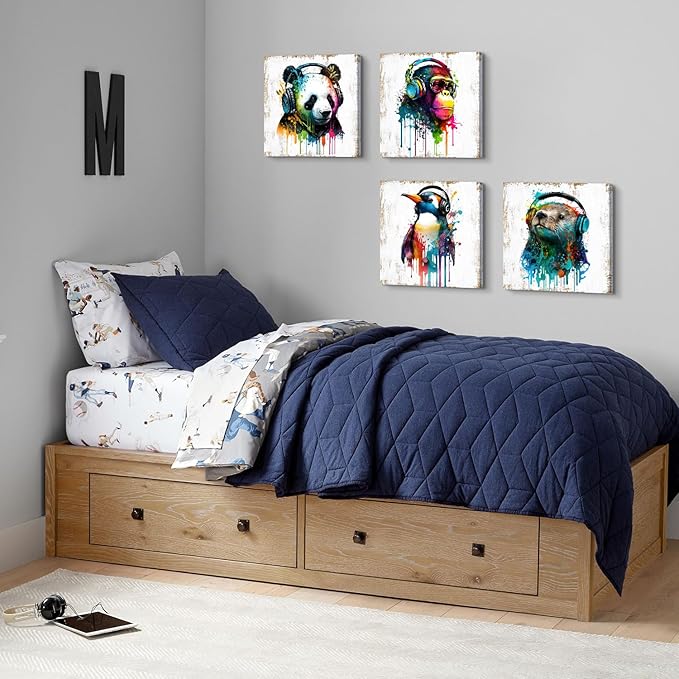 Animals Wall Art Baby Nursery Room Wall Decor Humor Panda Bear Canvas Pictures Kids Bedroom Artwork Colorful Funny Penguin Chimpanzee Posters Graffiti Artwork Living Room Home Decorations 24x24” 4 Pcs