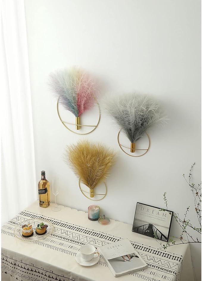 Pretty Jolly Boho Wall Decor - Hanging Artificial Pampas Display for Living Room, Bedroom, Bathroom, Dining Room - Wall-Mounted Metal Art, Plant Decor, 2 Pack Gold
