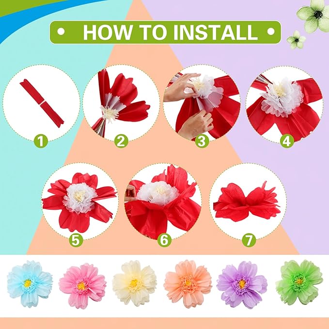 TaoBary Large Colorful Tissue Paper Flowers Giant Fiesta Paper Pom Poms Mexican Birthday Decorations for Wall Wedding Backdrop Centerpiece Party Supplies(20" and 10",Pastel Color,12 Pcs)