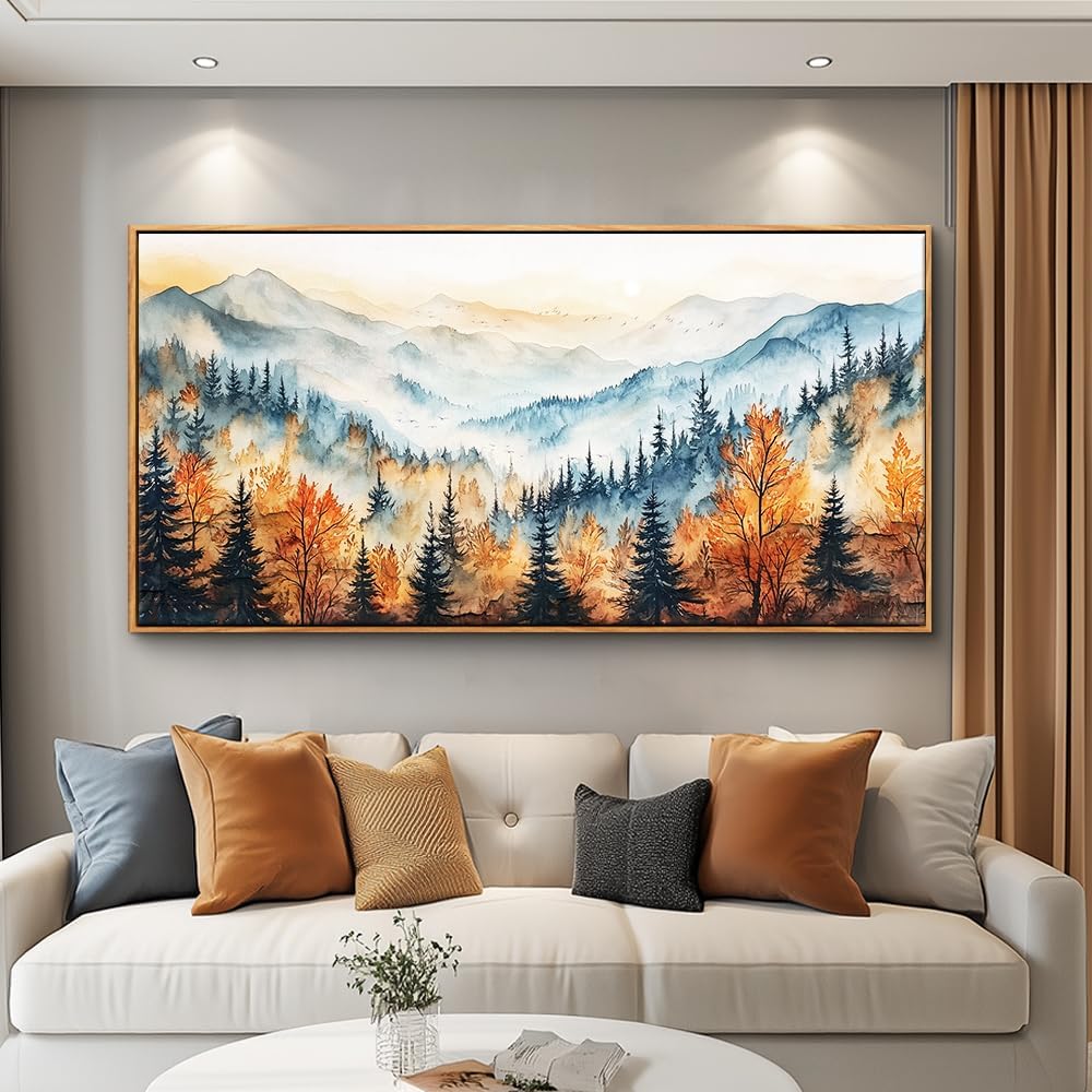 KELIYUAN Large Canvas Wall Decor For Living Room Wall Art For Bedroom Office Murals Abstract Mountain Forest Painting Farmhouse Wall Pictures Modern Room Home Decor Aesthetics Wood Framed 24"X48"