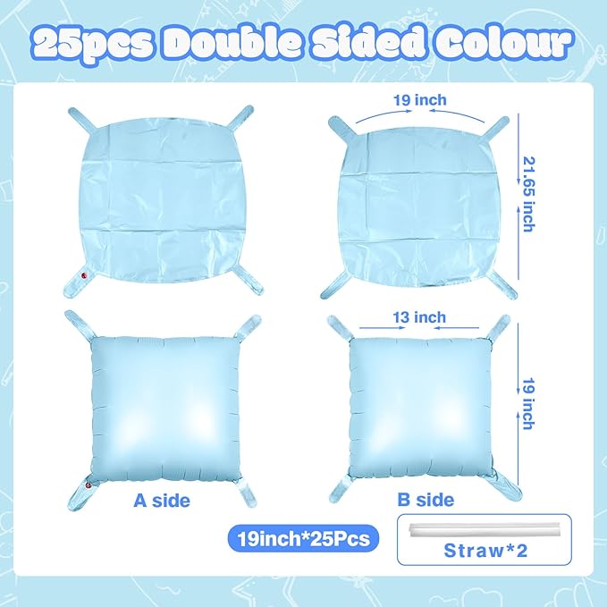 NISOCY 25PCS Blue Square Foil Balloons Wall Backdrop Double Sided Pastel Blue Balloons Arch Kit for Birthday Baby Bridal Shower Gender Reveal Easter Wedding Anniversary Party Decorations
