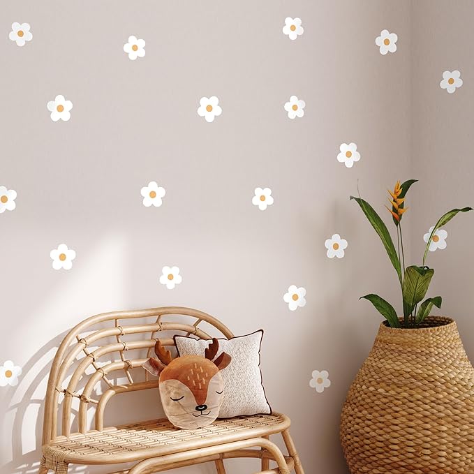 Daisy White Flowers Decals - Easy-to-Apply & Removable Wall Stickers: Transform Your Toddlers Bedroom with Durable, Vibrant Peel-and-Stick Wall Decor – Stickers for Kids
