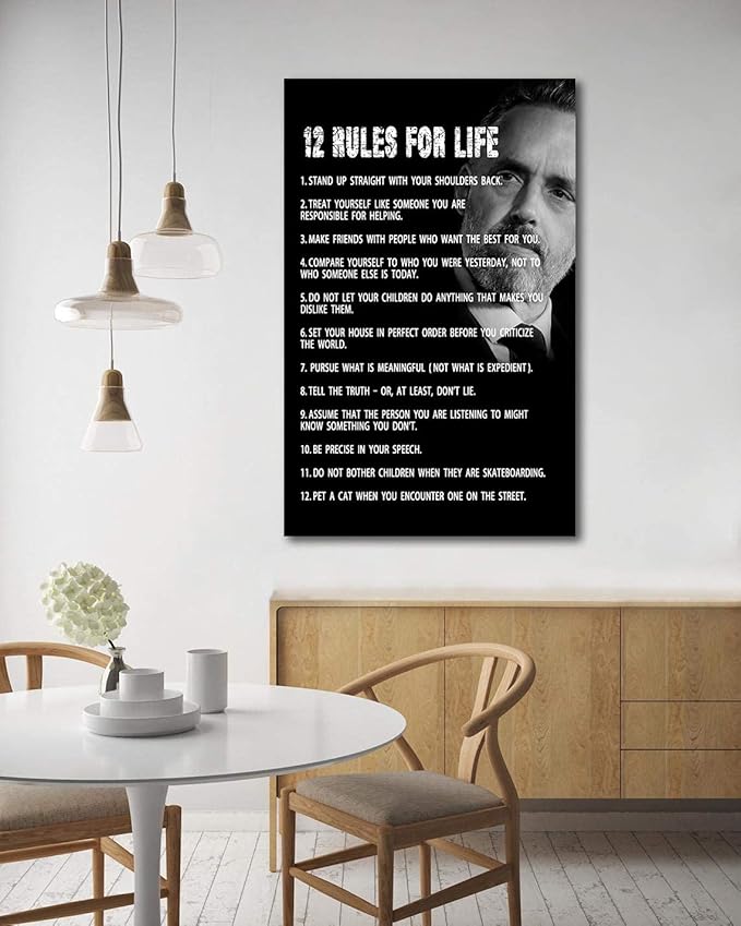 AMART SUN The 12 Rules For Life Inspirational Printed Canvas Wall Art • 12 rules of life poster • Motivational Artwork Modern Home Decor For Home,Office,Gym,Classroom Wall Decor Framed Ready to Hang