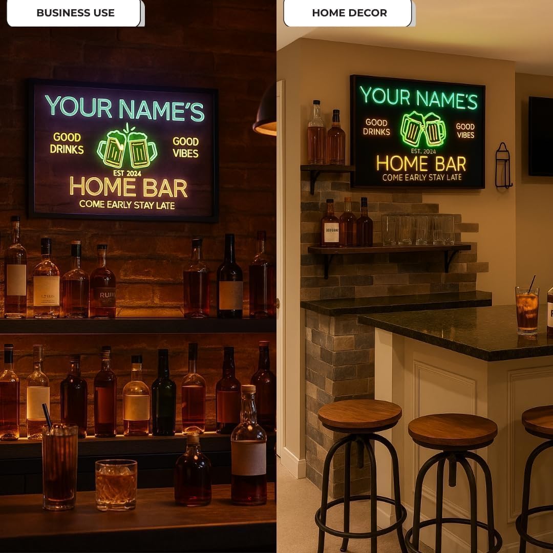 Custom Bar Neon Sign Personalized Logo Name Established Year Garage Signs for Men Home Bar Open Workshop Coffee Lounge Decor LED Lights Night Club Poker Billiards Gifts