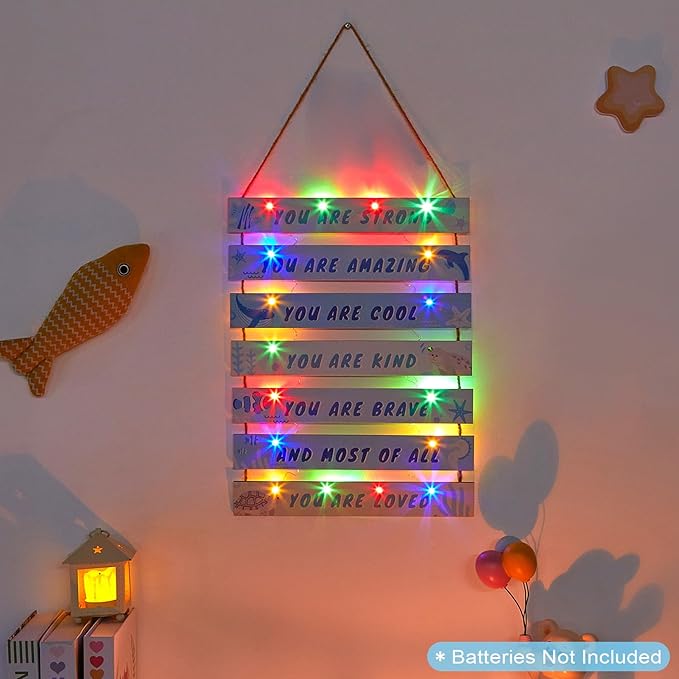 FIOBEE Girls Room Décor for Teen Girls Boys with LED Light Wall Decor for Bedroom Motivational Inspirational Wall Art Girl Room Decoration for Kids Studyroom, 8 Kinds of Lights, Blue Ocean