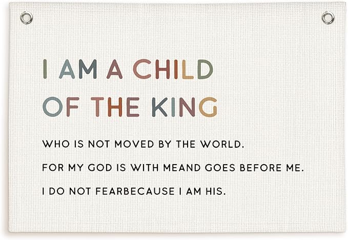 Lacama Christian Wall Decor for Boys Room, Baby Boys Nursery Decor, Bible Verse Wall Linen Hanging Banner Flags, I Am a Child of The King Banner Neutral Wall Decor, Birthday Gift 30x20 Inch