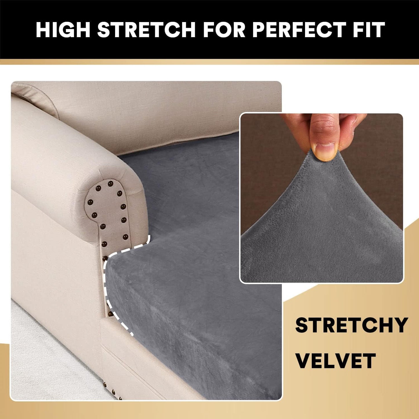 PrinceDeco Sectional Couch Covers Velvet Couch Cover for Dogs Washable L Shaped Couch Cover 1 Piece Individual Sectional Couch Covers with Elastic Bottom(Chaise Lounge,Grey)