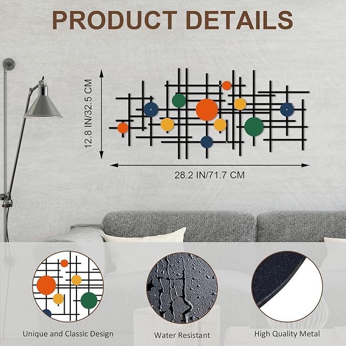 ruelen Set of 2 Minimalist Geometric Wall Decor - Modern Metal Wall Art for Living Room, Bedroom & Office – Abstract 2D Design in Bright Colorful Style