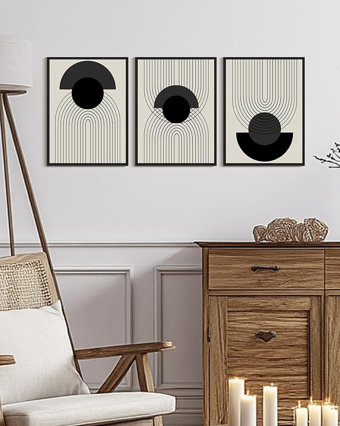 Drsoum Black Boho Wall Art Framed Modern Decor Bohemian Wall Decor Abstract Geometry Lines Prints Ready to Hang 12x16in Black Framed