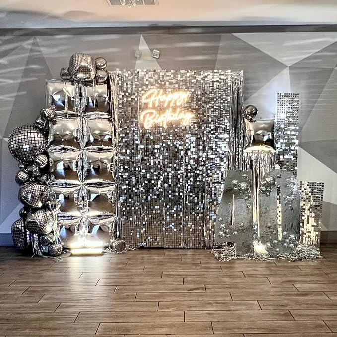 36pcs Metallic Silver Square Foil Balloons Wall Backdrop with 79pcs Balloon Garland Arch Kit, Double Sided Balloon for Bachelorette Baby Shower Birthday Anniversary Graduation Party Decorations