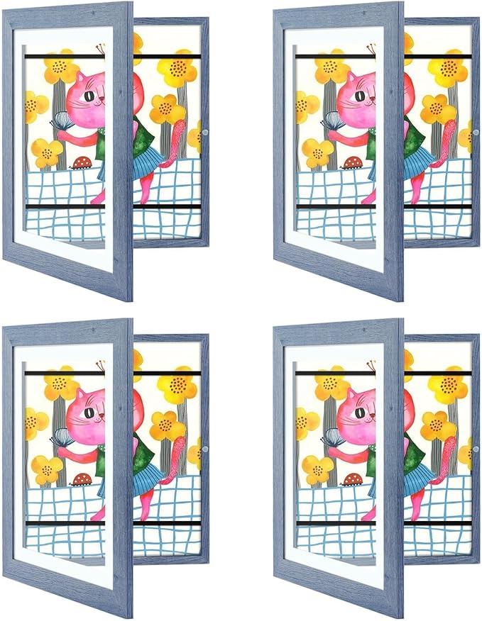 Golden State Art, 10x12.5 Kids Art Frames, Front-Opening Picture Frame Great for Kids Drawings, Artworks, Children Art Projects, Schoolwork, Home or Office (Navy Blue, Set of 4)
