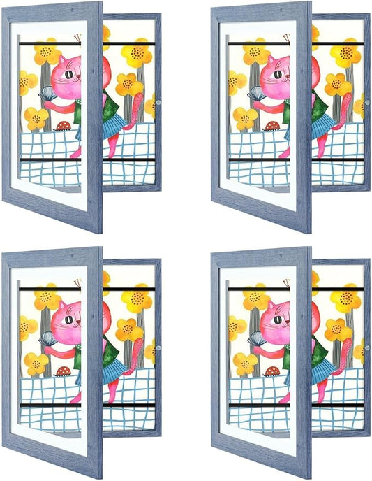 Golden State Art, 10x12.5 Kids Art Frames, Front-Opening Picture Frame Great for Kids Drawings, Artworks, Children Art Projects, Schoolwork, Home or Office (Navy Blue, Set of 4)