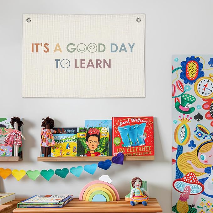 Classroom Decor Banner, Teacher Gifts, Cute Boho Neutral Classroom Must Haves Wall Decor, Inspirational Linen Canvas Banner Flag