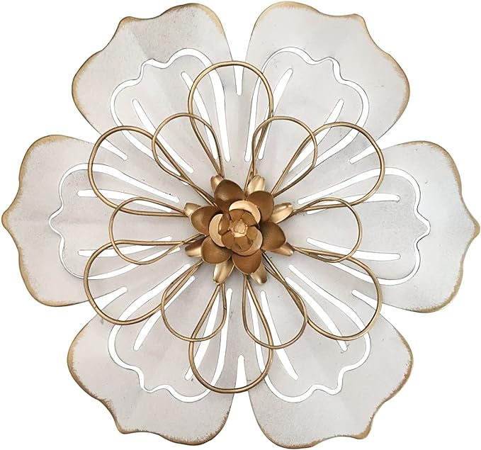 Metal Flower Wall Art Decor, 8.3" Rustic Modern Floral Sculpture, Distressed Iron Wall Hanging Home Decoration Accent Artworks for Indoor Kitchen Bedroom Living Room Office Outdoor Garden Patio - 06
