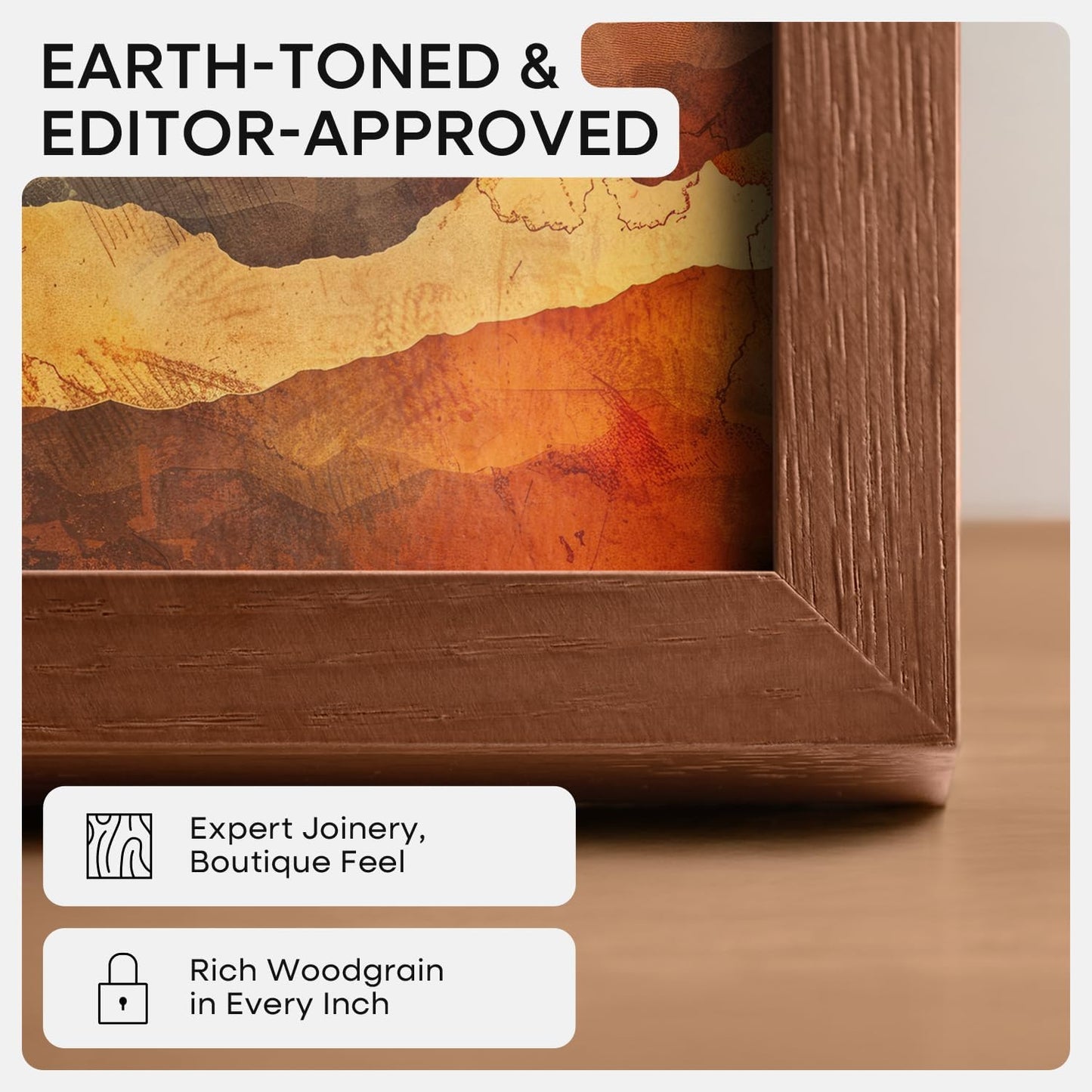 Homeforia 16x16 Brown Picture Frame, High End Dark Oak 16 x 16 Square Wood Frame with Mat 12 x 12 for Photo, 16by16 Wooden Walnut Poster Frame Matted to 12x12 Print, Tempered Glass, Wall Kit, Set of 1