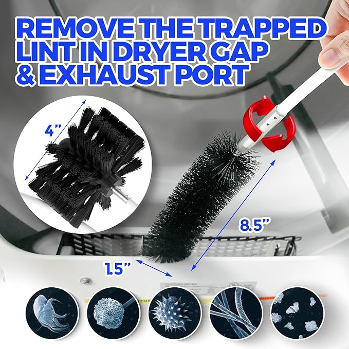 Holikme 35Feet Dryer Vent Cleaner Kit - Lint Remover,Fireplace Chimney Brushes,Replacement Parts,Duct Cleaning,Flexible Lint Brush with Drill Attachment×2,Use with or Without a Power Drill