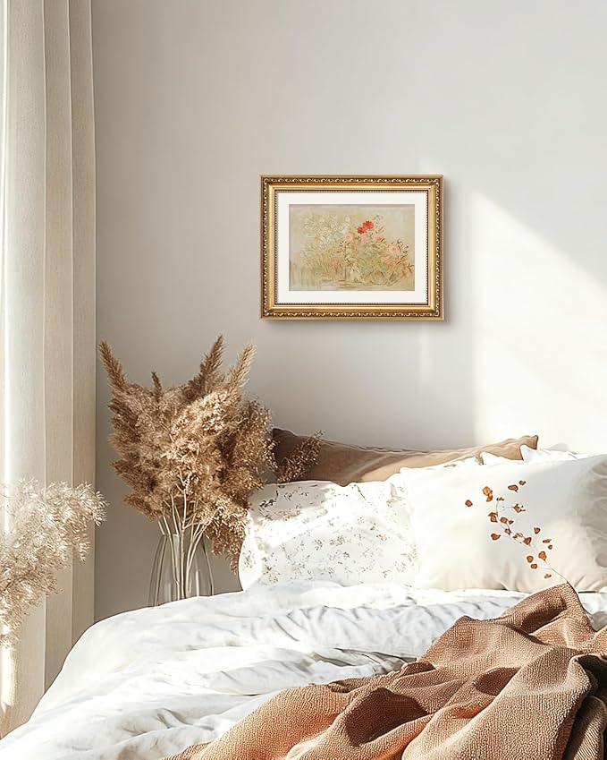 VIYYIEA Gold Framed Vintage Floral Garden Canvas Wall Art, Elegant Wall Decor for Living Room, Bedroom or Office - Modern Home Aesthetic | No-Glass Design, Lightweight Anti-Glare Finish | 11x14 Inch