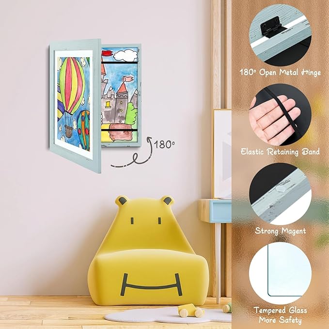 Golden State Art, 10x12.5 Kids Art Frames, Front-Opening Picture Frame Great for Kids Drawings, Artworks, Children Art Projects, Schoolwork, Home or Office (Teal Blue Set of 2)