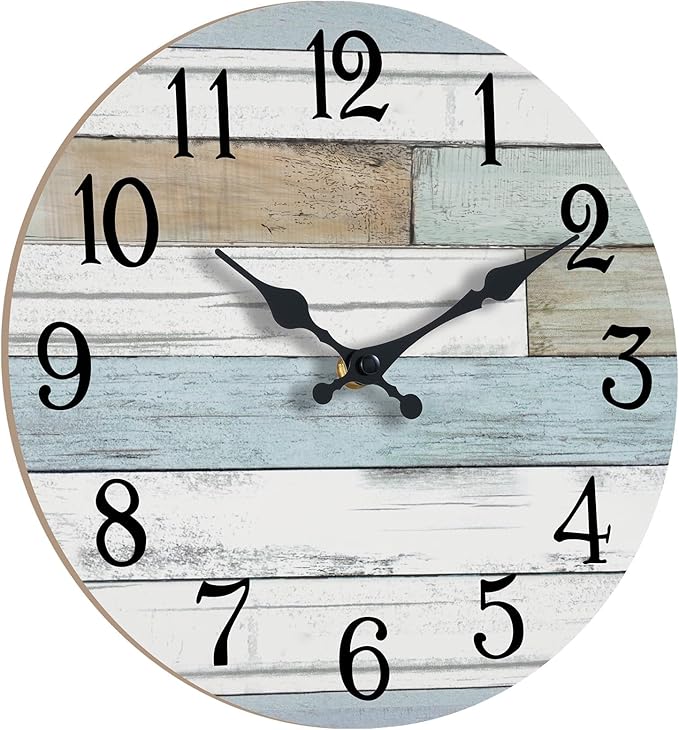 Wall Clock Battery Operated 14 Inch Large Silent Non Ticking Coastal Design Country Rustic Retro Decorative for Bathroom Kitchen Living Room Bedroom