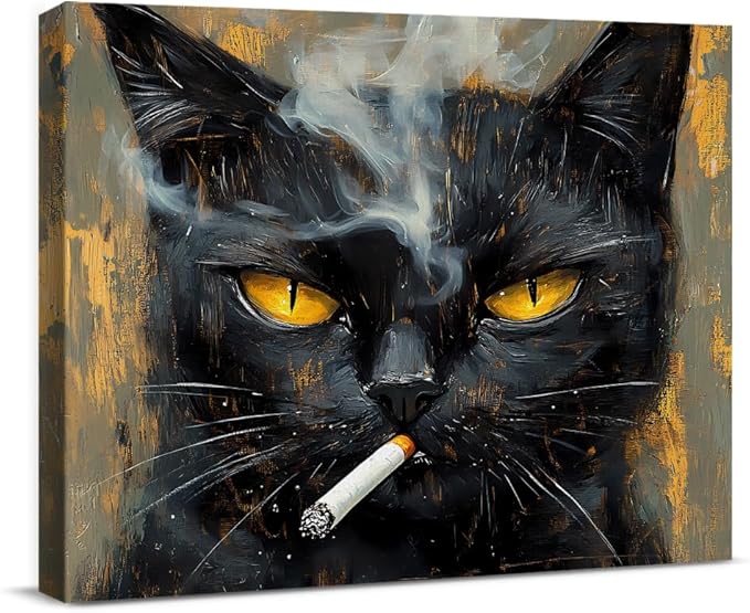 Funny Cat Wall Art Decor Quirky Cat Canvas Print Poster Trendy Framed Picture Painting Wall Decorations for Home Living Room Man's Bedroom 8x10 Inch