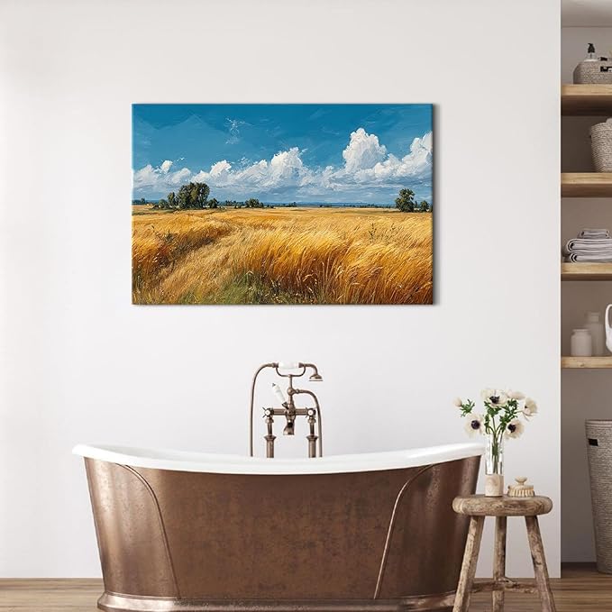 Farmhouse Kitchen Wall Art Nature Pictures Wall Decor Autumn Farm Land Painting Rustic Meadow Landscape Canvas Prints Country Trees Poster Artwork for Bedroom Living Room Home Decoration 24x36"