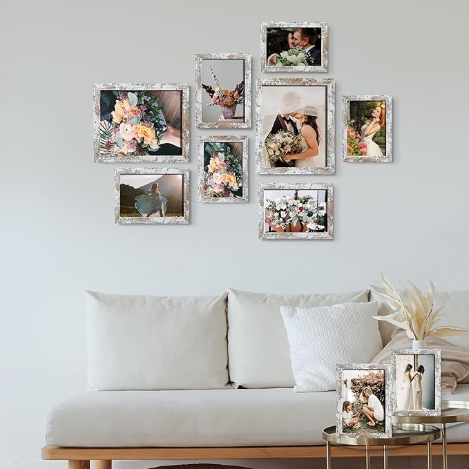 LUCKYLIFE Picture Frame Set 10-Pack, Gallery Wall Frame Collage with 8x10 5x7 4x6 Frames in Distressed White Finishes
