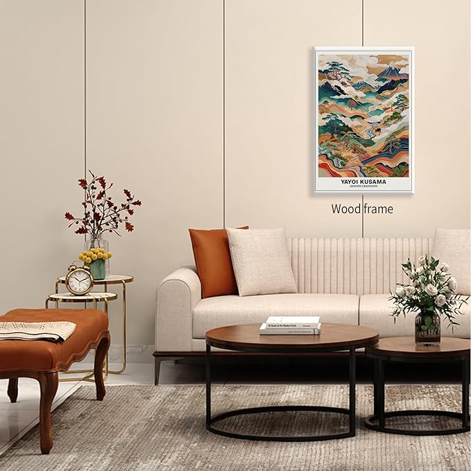 Vintage Yayoi Kusama Grasslands Posters Japanese Wall Art Yayoi Kusama Abstract Landscape Canvas Print for Stylish Room Bedroom Living Room Gallery Decor 11x14in Framed