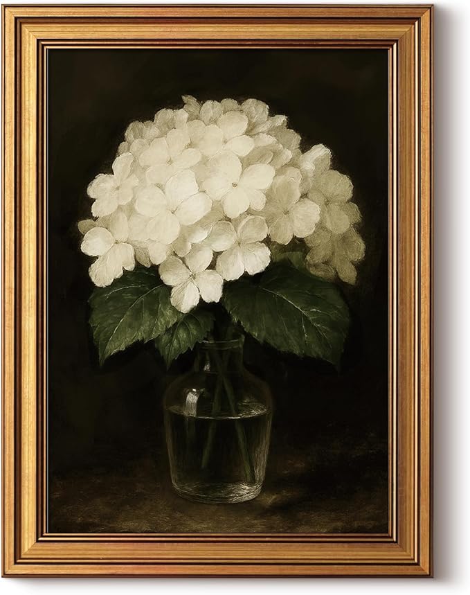 InSimSea Gold Framed Canvas Prints Wall Art, Vintage Flower Bathroom Decor, Classical Hydrangea Paintings Farmhouse Wall Decor Aesthetic, Antique Pictures for Kitchen Living Room Shelf, 12x16inch