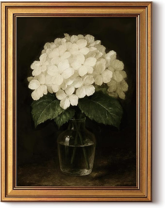 InSimSea Gold Framed Canvas Prints Wall Art, Vintage Flower Bathroom Decor, Classical Hydrangea Paintings Farmhouse Wall Decor Aesthetic, Antique Pictures for Kitchen Living Room Shelf, 12x16inch