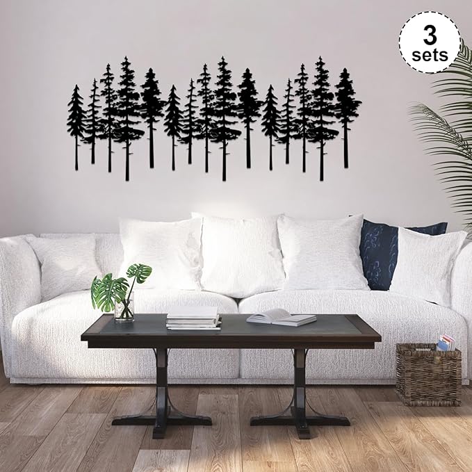 ESTART Metal Pine Tree Wall Art, Metal Tree Wall Decor, Nature Rustic Farmhouse Cabin Decor, Forest Wall Art for Home Living Room Bedroom Office Indoor and Outdoor Decoration (Black)