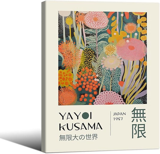 Abstract Yayoi Kusama Posters Japanese Wall Art Vintage Tokyo Aesthetic Prints Yayoi Kusama Inspired Japanese Gallery Wall Art for Stylish Room Bedroom Living Room Decor 8x10in Framed