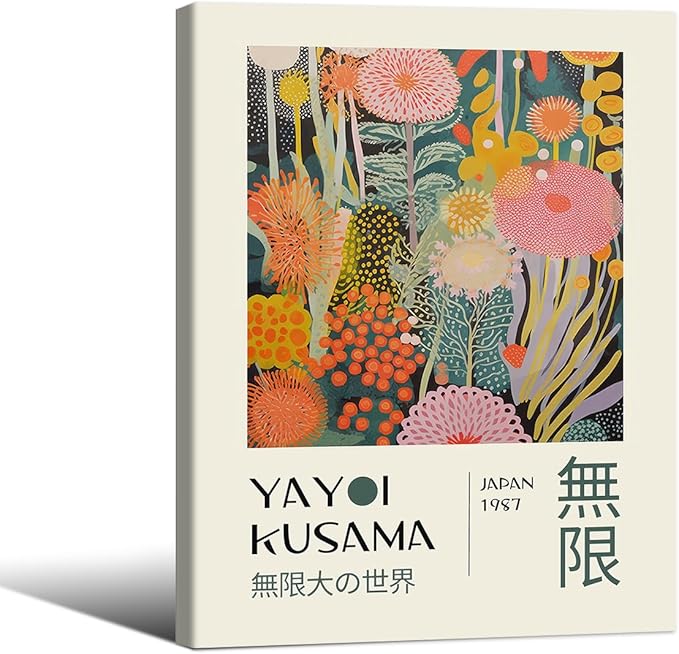 Abstract Yayoi Kusama Posters Japanese Wall Art Vintage Tokyo Aesthetic Prints Yayoi Kusama Inspired Japanese Gallery Wall Art for Stylish Room Bedroom Living Room Decor 11x14in Framed