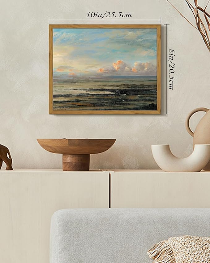 SHENIFY Vintage Framed Wall Art Coastal Sky Landscape Scenery Rustic Home Decor Retro Decorations for Farmhouse Hallway Bedroom Ready to Hang Wall Artwork - 8x10in Natural Framed