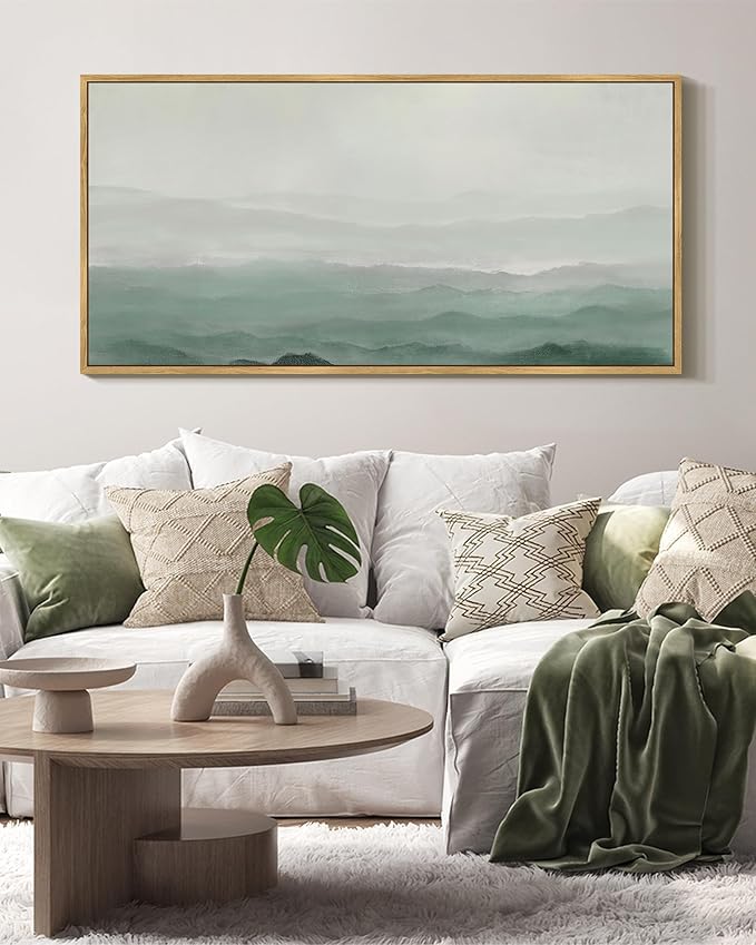 SHENIFY Vintage Landscape Framed Wall Art Foggy Mountain Farmhouse Decor Retro Wilderness Illustrations Decorative for Hallway Bedroom Living Room Dining Room - 30x60in Natural Framed