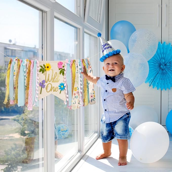 Wildflower High Chair Banner - Floral "Wild One" First Birthday Decor for Girls, Spring Theme Highchair Garland, 1st Birthday Party Decoration, Baby Shower Photo Backdrop