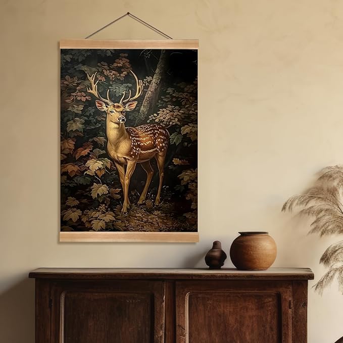 ZTGDA William Morris-Inspired Wall Art Poster, Vintage Deer Hanging Wall Painting Animal Buck Art, Mid-Century& Dark Academia Decor, Gothic Canvas Poster for Office and Home 12x16inch(Deer-04)