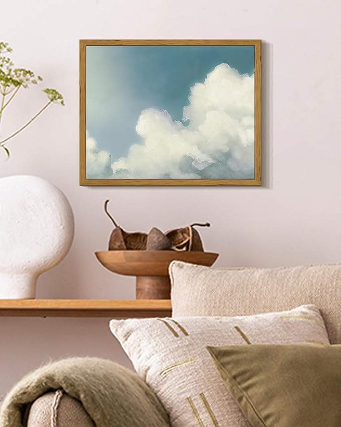 SHENIFY Vintage Framed Wall Art Cloud in Sky Landscape Scenery Rustic Home Decor Retro Decorations for Farmhouse Hallway Bedroom Ready to Hang Wall Artwork - 8x10in Natural Framed