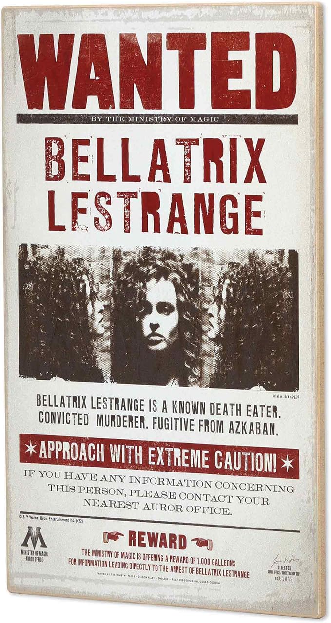 Harry Potter Bellatrix Lestrange Wanted Poster Wood Wall Decor - Vintage Bellatrix Lestrange Sign for Kids' Bedroom or Movie Room