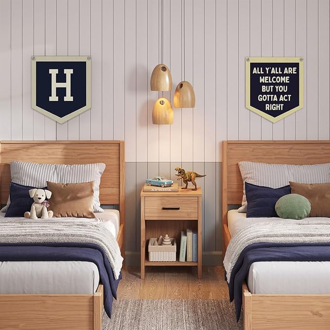 Lacama Toddler Boys Room Decor，Name Pennant Flag Banner, Vintage Baby Boy Nursery Wall Art for Toddler Bedroom Playroom Kidsroom，Baby Boy Christmas Gifts，Initial Monogram H 12x14 in