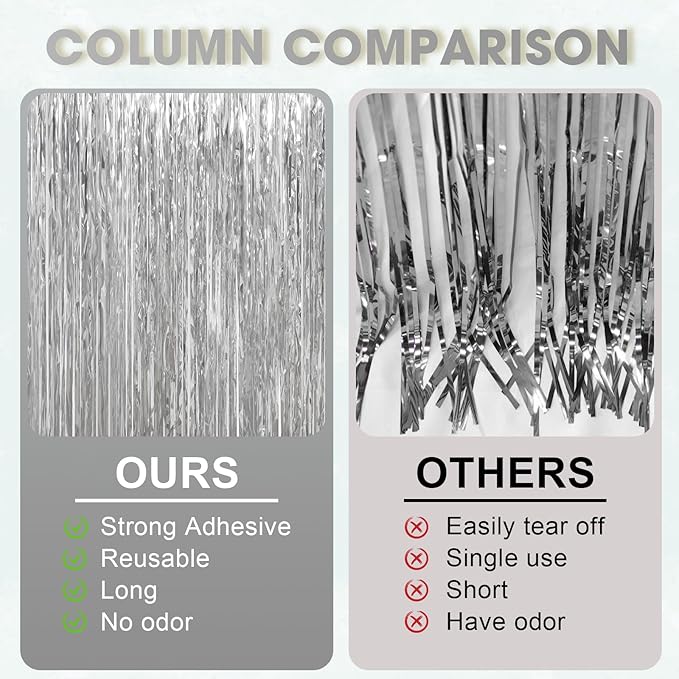3.3 x 6.6 ft Foil Fringe Backdrop Curtains, Tinsel Streamers Party Decorations, Fringe Backdrop for Birthday, Baby Shower, Gender Reveal, Graduation (9, Silver)