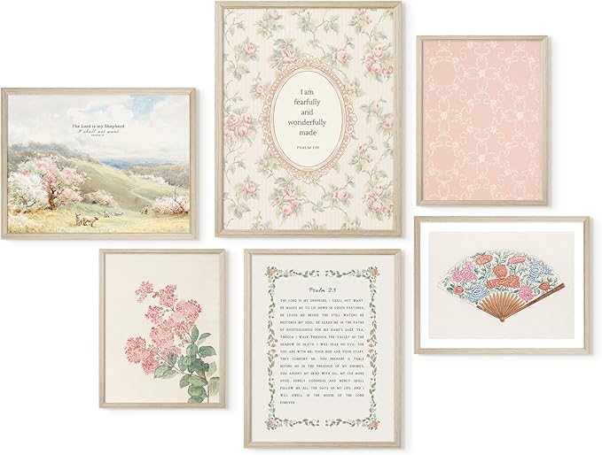 Christian Nursery Wall Art Bible Verse Canvas Wall Decor Girl Floral Wall Art Aesthetic Scripture Picture Jesus Religious Poster Pink Flower Prints Vintage Artwork for Bedroom 8x10x6 Inch Wood Framed