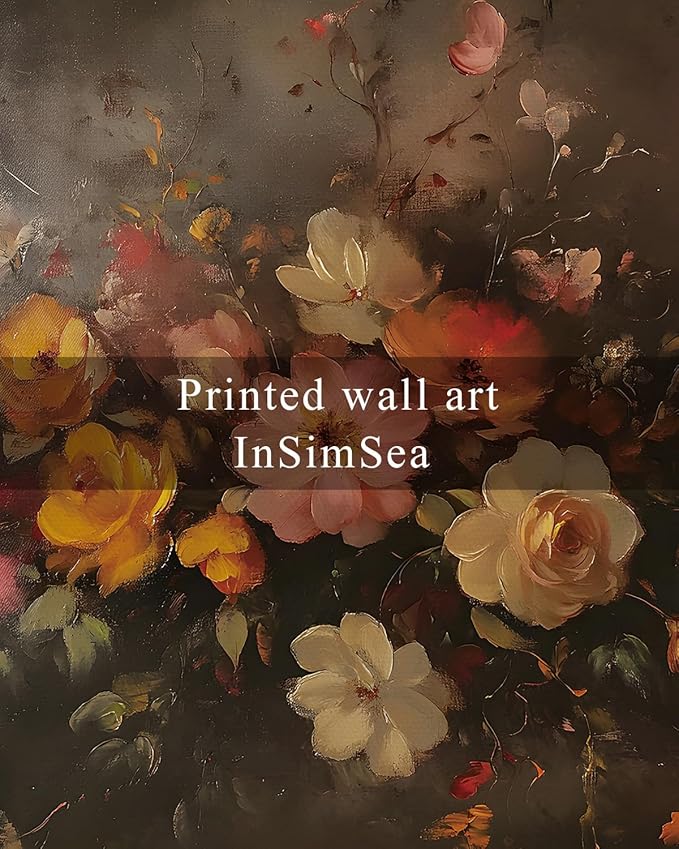 InSimSea Framed Canvas Wall Art, Vintage Wall Decor, Fall Floral Dark Moody Painting for Living Room, Bedroom Autumn Country Retro Flower Print Pictures Decorations,8x10inch