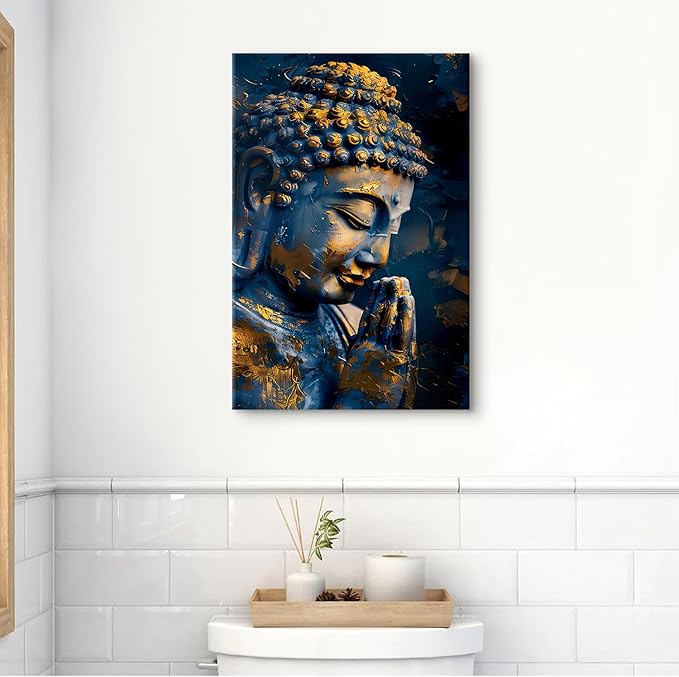 Buddha Wall Art Zen Wall Decor Buddhism Canvas Painting Prints Abstract Buddhist Statue Poster Framed Religious Meditation Artwork for Spa Yoga Living Room Bedroom Bathroom Home Decorations 16x24