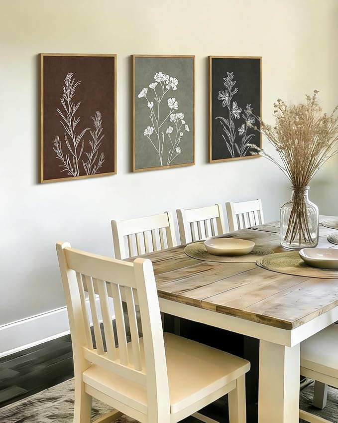 Drsoum Vintage Boho Flower Wall Art Framed Retro Botanical Floral Wall Prints Wildflower Neutral Rustic Bohemain Artwork Kitchen Bedroom Ready to Hang 16x24in Natural Framed