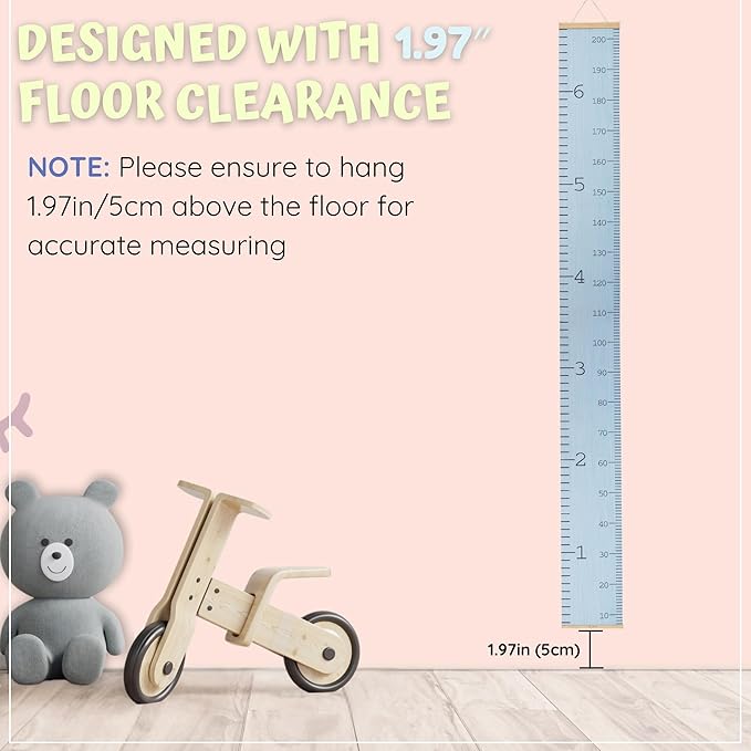 Growth Chart for Wall - Height Chart for Toddlers (79” x 7.9”) - Canvas Kids Tape Measure Chart - Growth Chart for Kids w/Wood Frame Panel - Neutral Color Height Measurement for Wall & Home Décor