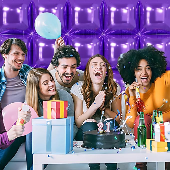 NISOCY 25PCS Purple Square Foil Balloons Wall Backdrop Double Sided Purple Balloons Tunnel Arch Kit for Baby Shower Birthday Wedding Party Decoration